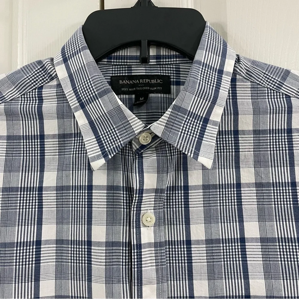 Banana Republic Men’s 100% Cotton Button Down Shirt White/Gray Size M